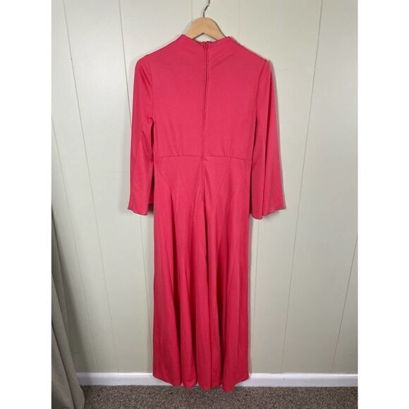 Vintage 1970s Mock Neck Bell Sleeve Coral Maxi Dress - Picture 6 of 14